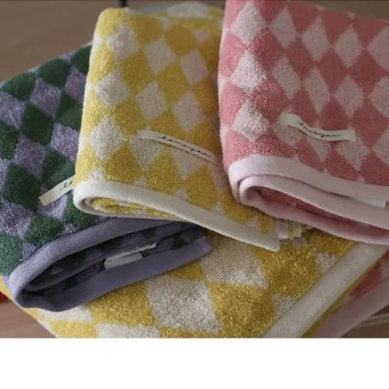 Diamond check long-staple cotton towel household pure cotton face towel adult absorbent bath