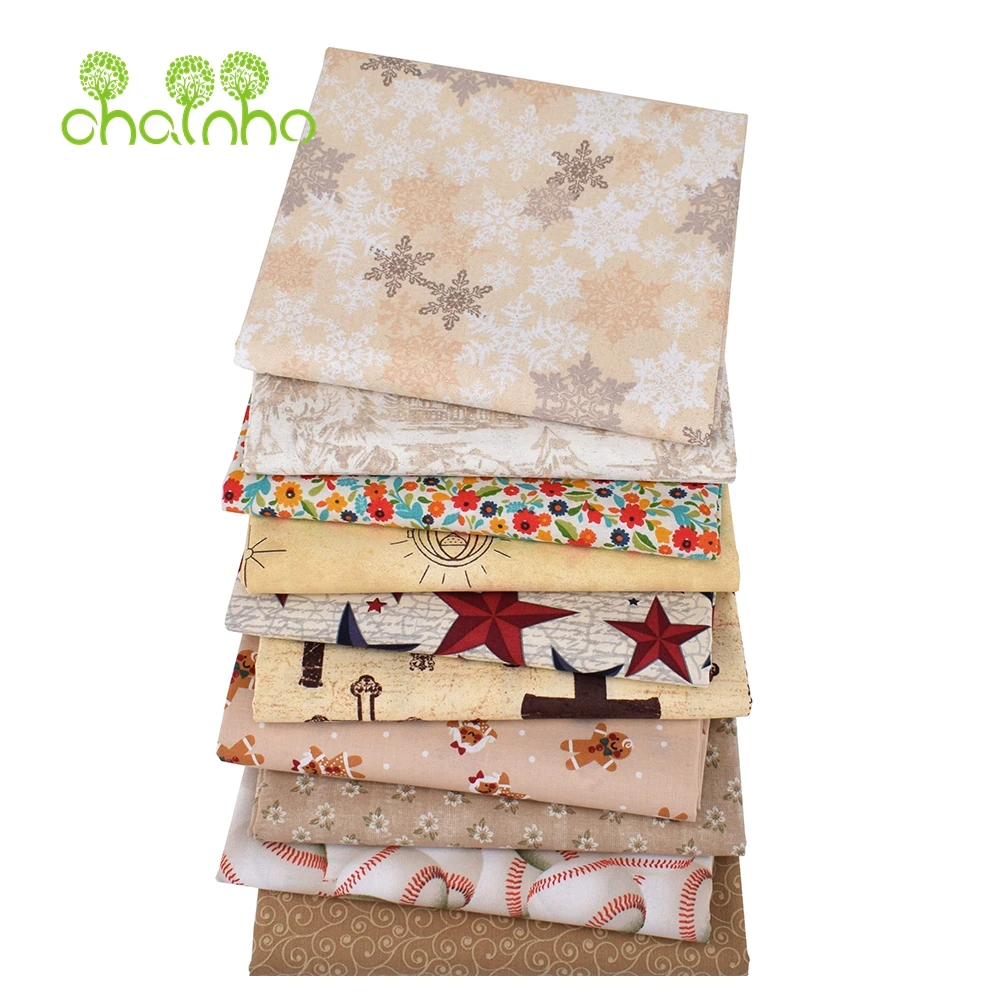 Chainho,Printed Plain Weave Cotton Fabric,Handmade DIY Quilting Sewing Material,Patchwork Cloth,Khaki Color,20x25cm/Piece,15CD39