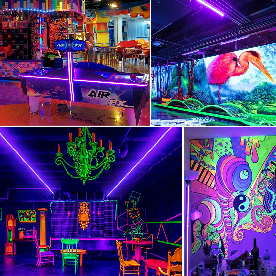 LED UV Strip light, USB Black Bar lamp, battery powered, Halloween glow-in-the-dark neon party decoration, 16.4 ft/5M.