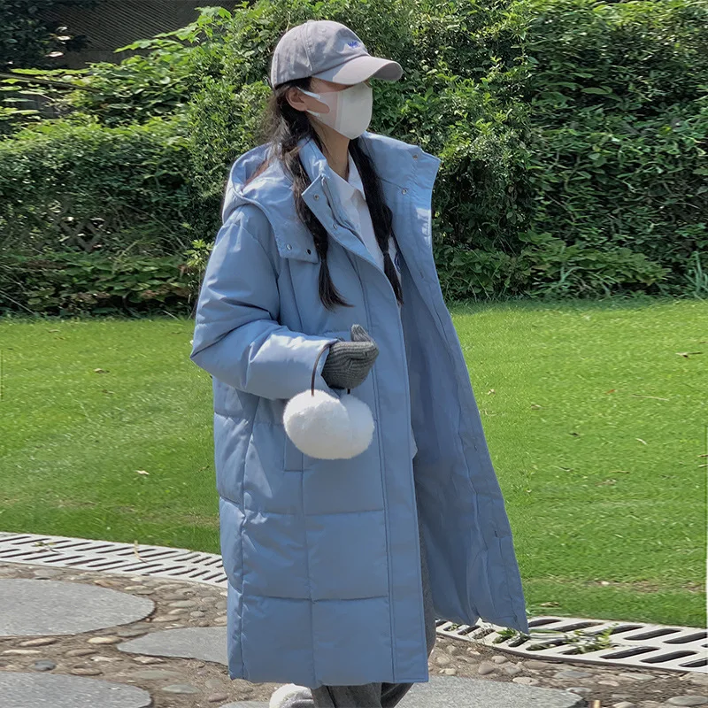 

Новинка 2023, Длинные парки с капюшоном, модная зимняя женская повседневная Толстая хлопковая куртка на пуху, свободное облегающее пальто, женская теплая верхняя одежда