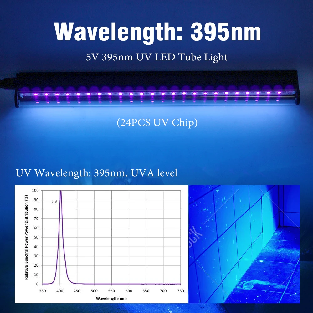 UV LED Strip Light uv led strip light 5V UV LED Tube Light USB Plug with Switch 395NM UV Lamp for Body Painting/Pet Cleaning/Banknote Inspection