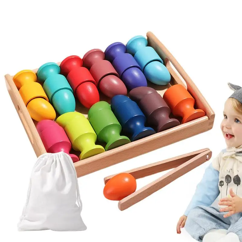 

Montessori Egg Cup Color Sorting Toy For Kids Wooden Educational Montessori Toys Enhance Hands-on Ability And Parent-Child