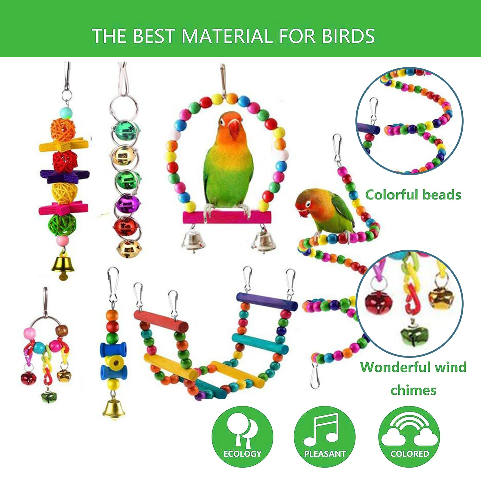 Parrot Bird Toys Accessories Articles Parakeet Cockatiels Bite Chew Toy For Parrot Training Budgie Toy Swing Ball Bell Standing