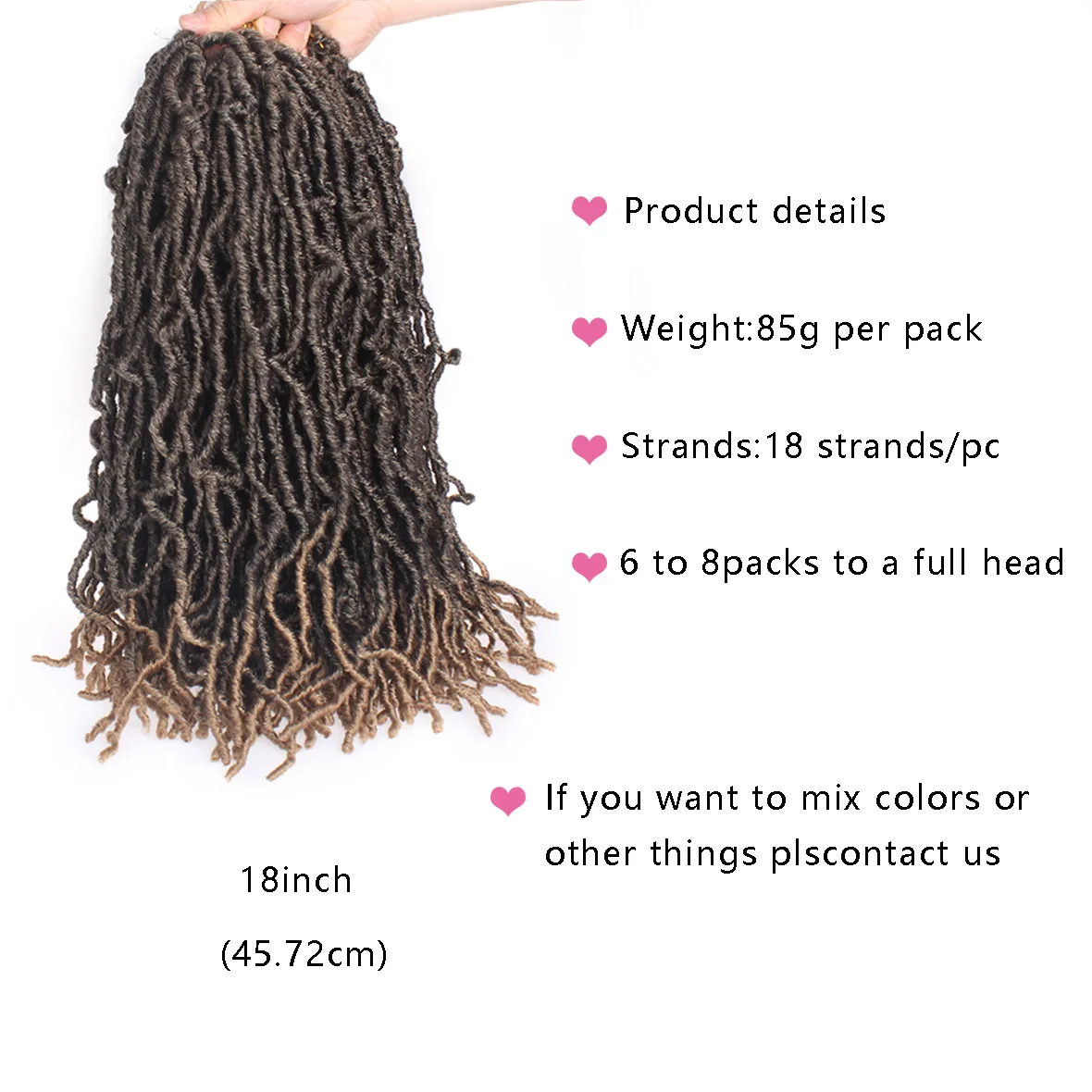 Xtrend Synthetic Nu Soft Locs Crochet Braid Faux Locs Curly Hair Braids Extension For Women 18'' 21 Strands Per Pack Black Brown