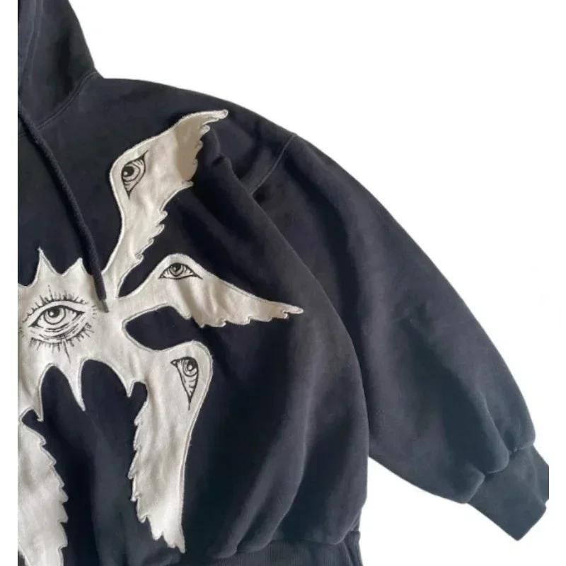Vintage Hoodie American Y2K gothic pattern zip up winter womens mens hip hop long sleeve coats loose hooded sweatshirt