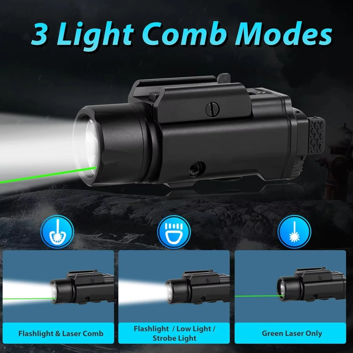 Richfire Tactical Flashlight Green Beam and White LED Combo 1500LM with Magnetic Charging Weaponlight for 20mm Rail Mounted