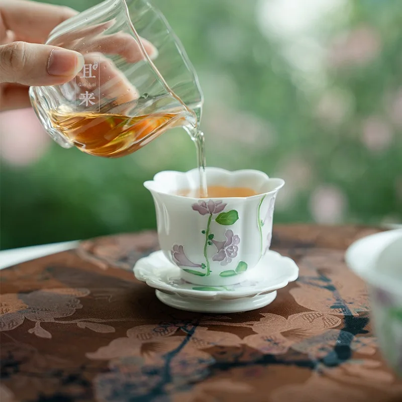 Hand Painted Lily Of The Valley Gaiwan Set For Tea Chinese Tureen White Tea Bowl Kung Fu Chawan Cups Lily Deng's Store
