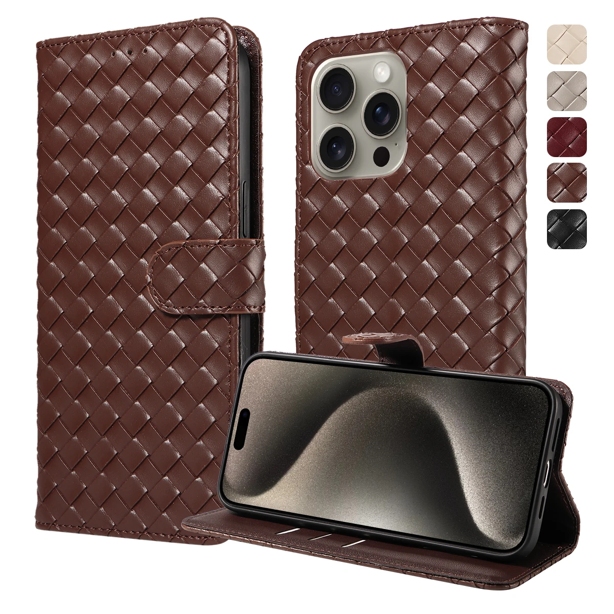 Woven Shockproof PU Leather Phone Case with Stand Cover
