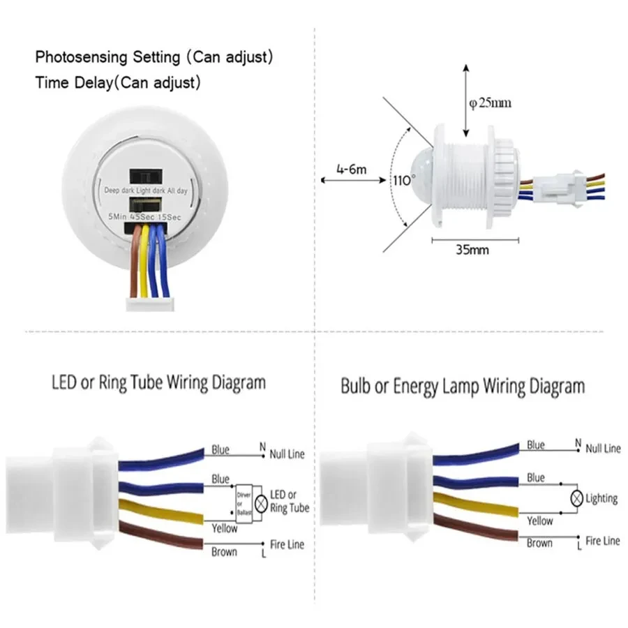 2PCS Smart Motion Sensor Switch 85-265V Automatic Detector Switch Time Lighting Delay Adjust Movement For LED Lamp Ceiling Light motion sensor pir sensor switch motion sensor switch