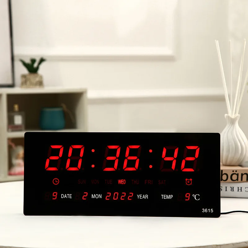 Luminous Electronic Wall Clock Alarm Hourly Chiming Temperature Calendar Table Clocks with EU/UK/US/AU Plug Digital LED Clocks 