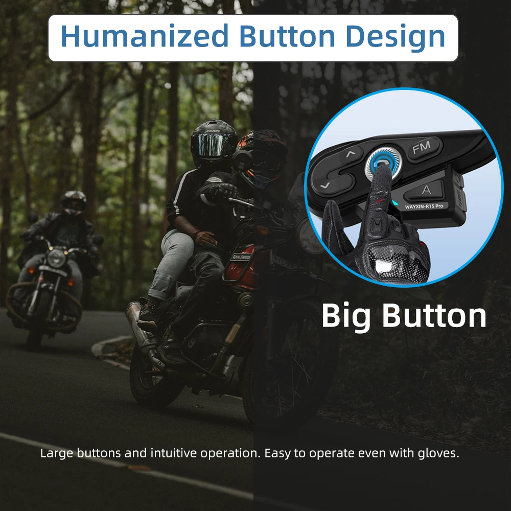 WAYXIN R15 Pro Helmet Headset 8 Riders Motorcycle Intercom Universal Pairing FM Radio Interphone Communication System Waterproof 4