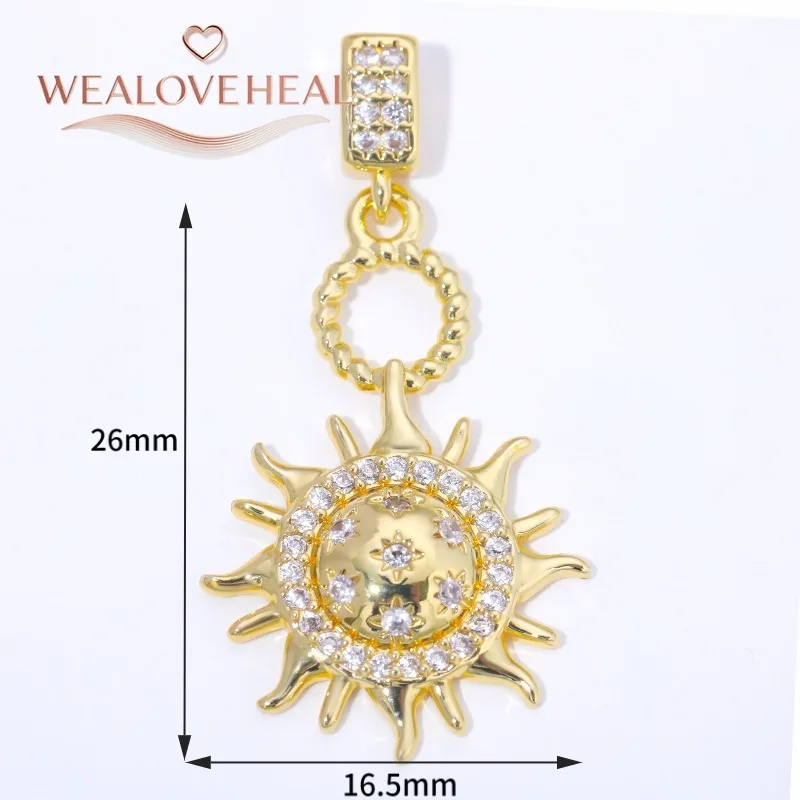18K vergoldete runde Sonnen-Charms-Anhänger mit eingelegtem Zirkon, Herz/Kreuz/Engel-Anhänger für DIY-Halskette, Schmuckherstellung, Zubehör – Detail 35