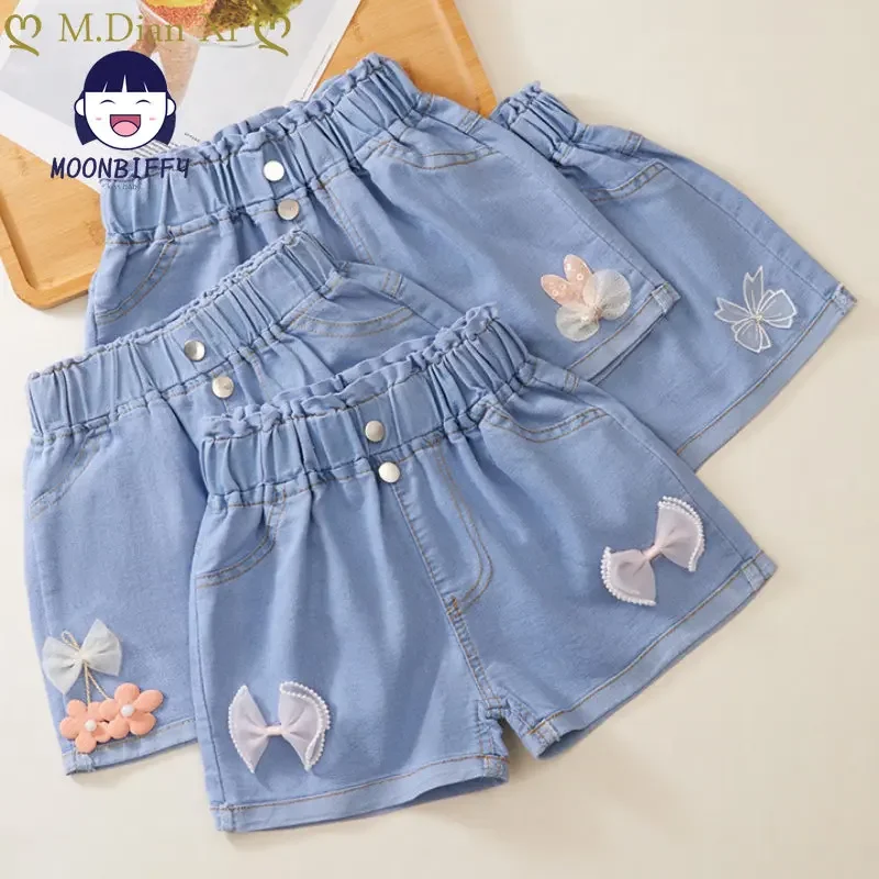 Kids Shorts Girls Denim Shorts Summer Cartoon Fashion Cute Floral Lace All-match Children's Pants Girls Denim Teenagers