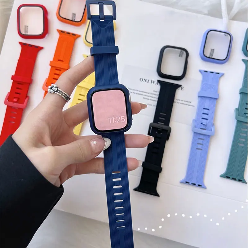

Чехол и ремешок для Apple Watch 40 мм 38 мм 45 мм 41 мм 42 мм 44 мм, силиконовый браслет для iWatch Series 3 4 5 6 SE 7