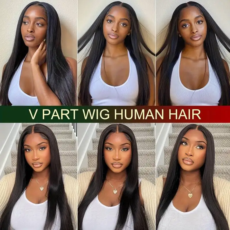 220 Density Straight Hair V part Wig 18 Inch Upgrade Brazilian Glueless Wigs For Women 100% Human Hair wigs