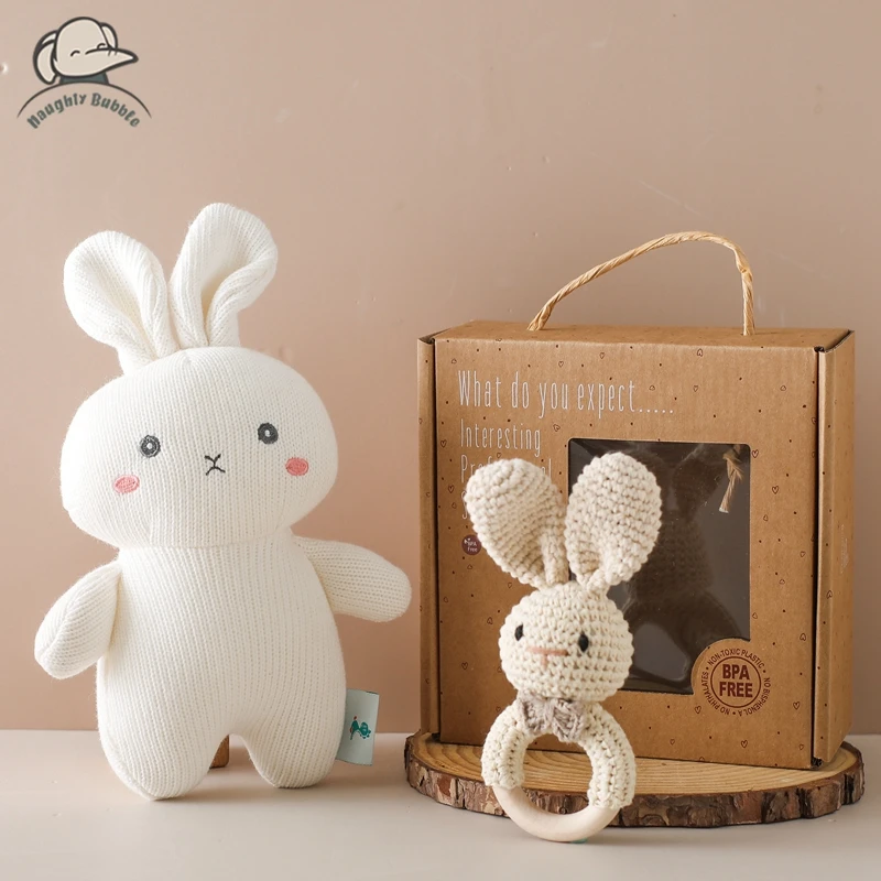 Cotton Knitted Stuffed Animal Doll Eco-friendly Cute Plush Bunny Baby Sleeping Appease Doll Interactive Toys for Children Gift dropshipping rabbit wallet cartoon zipper embroidery pattern chinese style 2023 bunny year plush doll new year gift