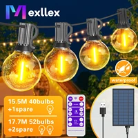 G40 Globe Solar String Lights Outdoor, 8 Light Modes, USB Charge & Remote, Waterproof Plastic Bulbs for Balcony Garland Wedding 1