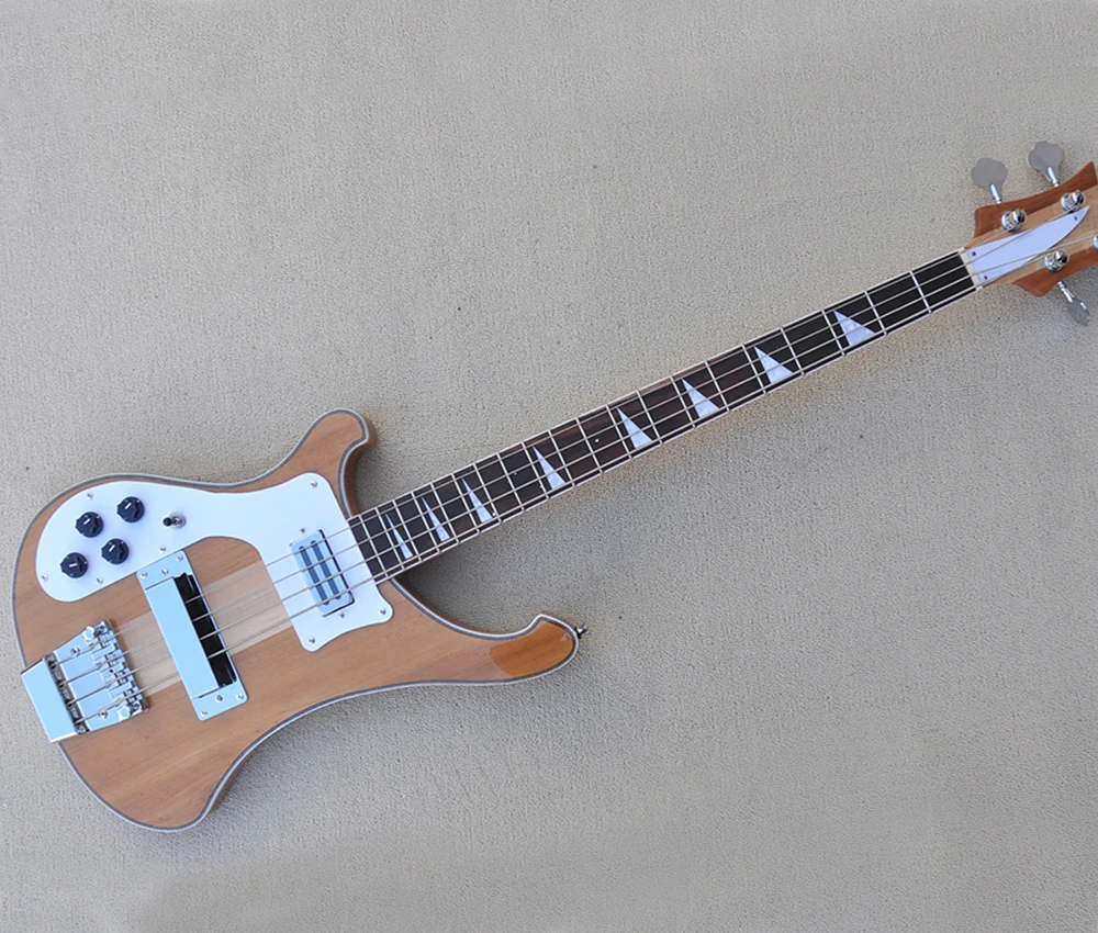 

Left Hand 4 Strings Neck-thru-body Electric Bass Guitar with Rosewood Fretboard,White Pickguard,Natural Wood Color