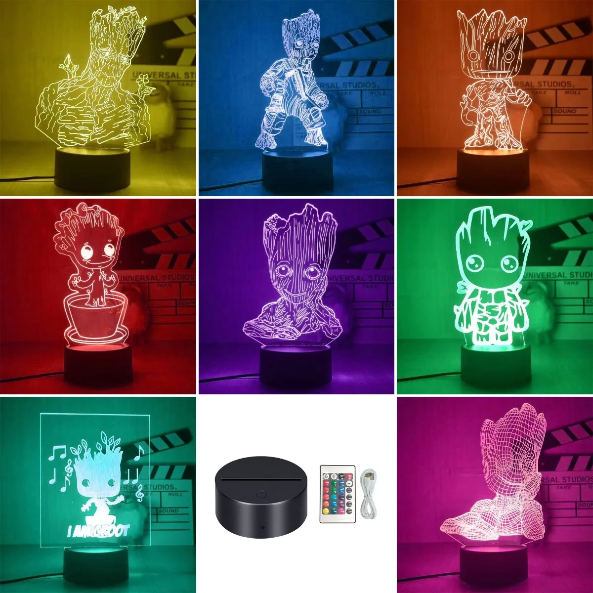 Tree Man Groot 3D Led Night Light Marvel Groot Lampada Da Tavolo Anime Action Figures Bambini Bed Room Decor Model Toys Regali Di Compleanno