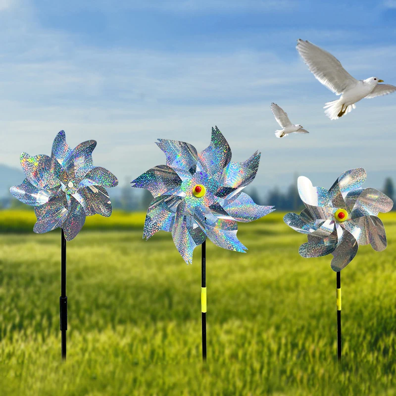 1PC Plastic Windmill Bird Repeller Wind Spinner Diy Birds Deterrent Silver Pinwheels Outdoor