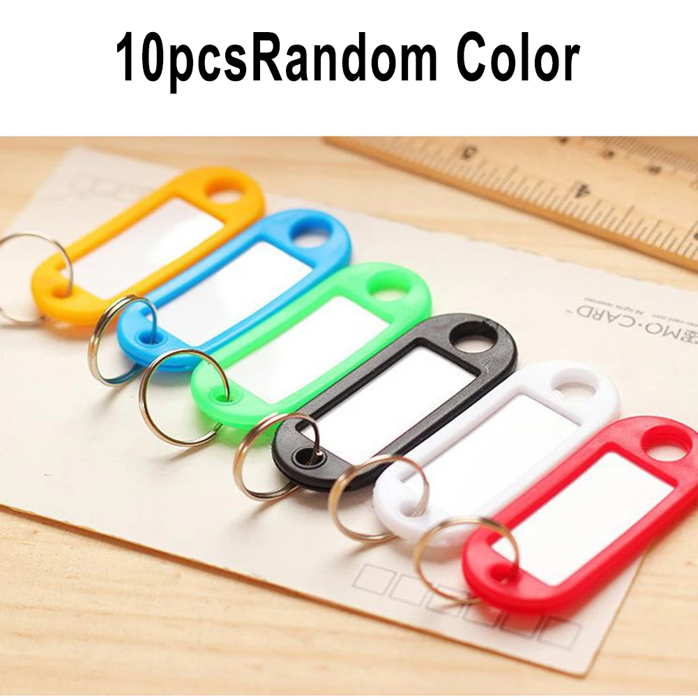 10pcs Plastic Label Keychain Id Label Name Tags With Split Ring Key Chain Keyring Accessories