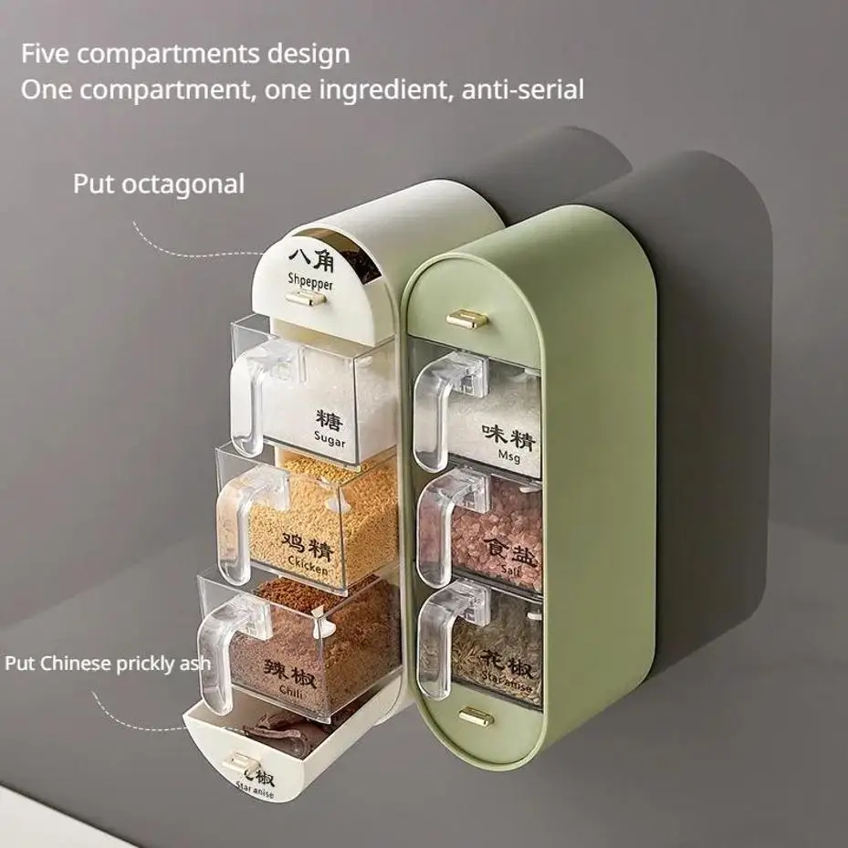 Kitchen Seasoning Box Integrated Multi-Grid Spice Storage Organization Household Combination Set Wall Hanging Storages Container