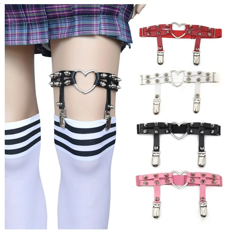 Punk Sexy Spike Garter Belt Rock Rivet Elastic Suspender Belt 2 Clips Harajuku Gothic Goth Studded Women Leglet Stockings Garter garter belt