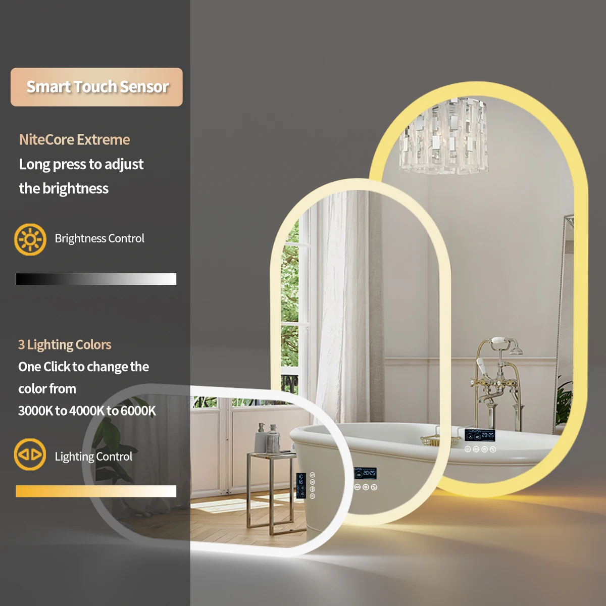 LUVODI Lighted Bluetooth Bathroom Mirror Led Backlit Illuminate Vanity Mirror with Time Date Display Anti-fog — view 7