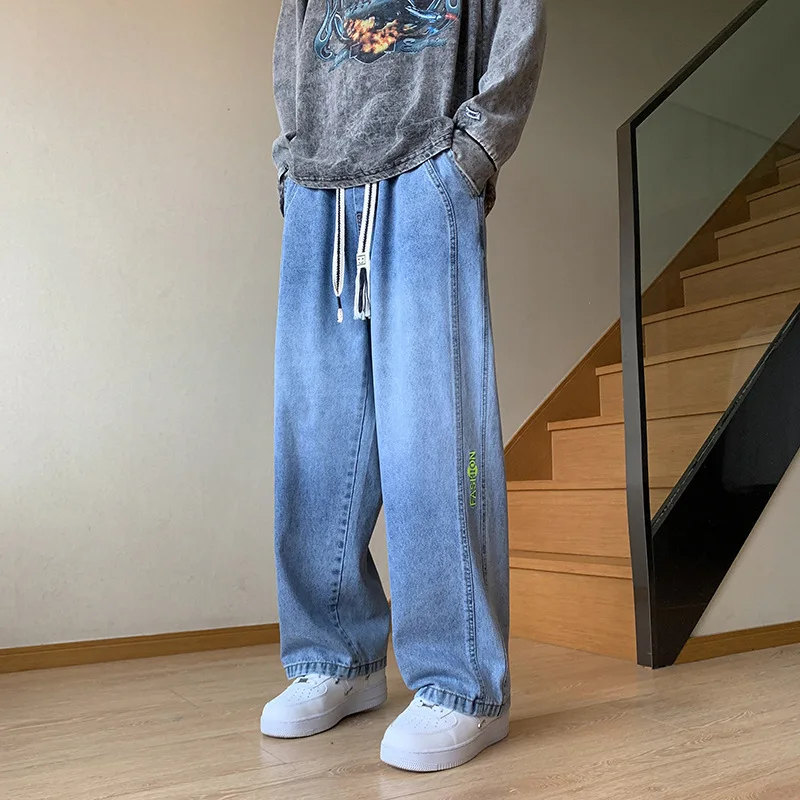 Jeans fall gradient wide leg straight pants high street loose casual retro washed cargo pants men joggers