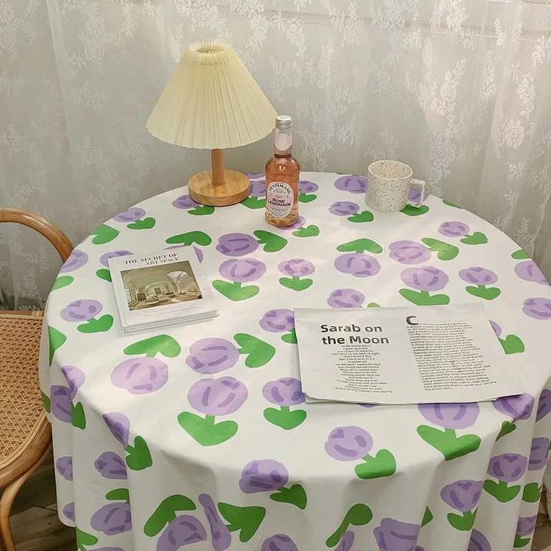 Ins Tablecloth Japanese Cute Tulip Table Cloth Computer Table Cloth Bedroom Dressing Table Mat Rectangle Tablecloth Desk Decor 2