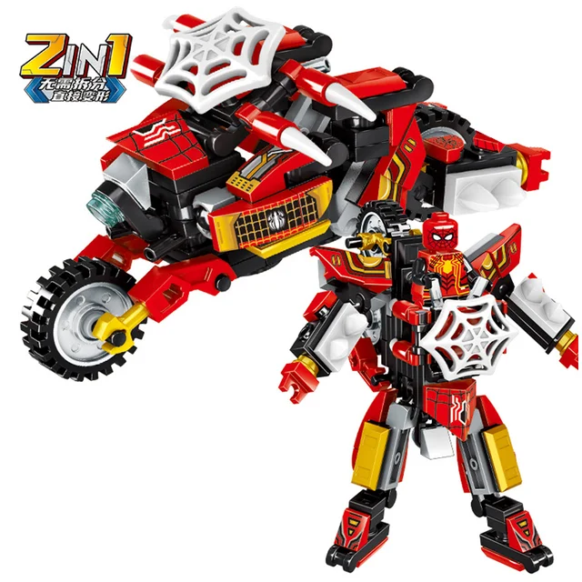 2 IN 1 Marvel Movie Avengers Clan Transforming Mecha Motorcycle Model Building Blocks Bricks Sets Classic Dolls Kids Toys Gits 2
