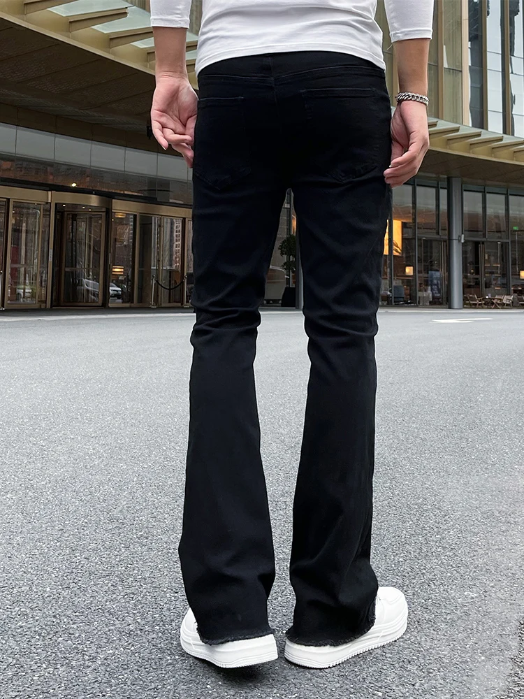 Men's Slim Stretch Cotton Jeans Solid Color Casual Sports High Quality Clothing Washed Jeans S-2XL Pants Hem Catwhiskers Jeans