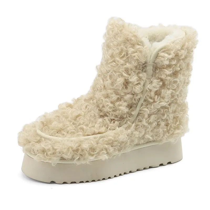 

Size 35-41 New Fur Snow Boots Women Nature Wool Warm Winter Boots Fashion Pink Brown Platform Ankle Boots Ladies Shoes