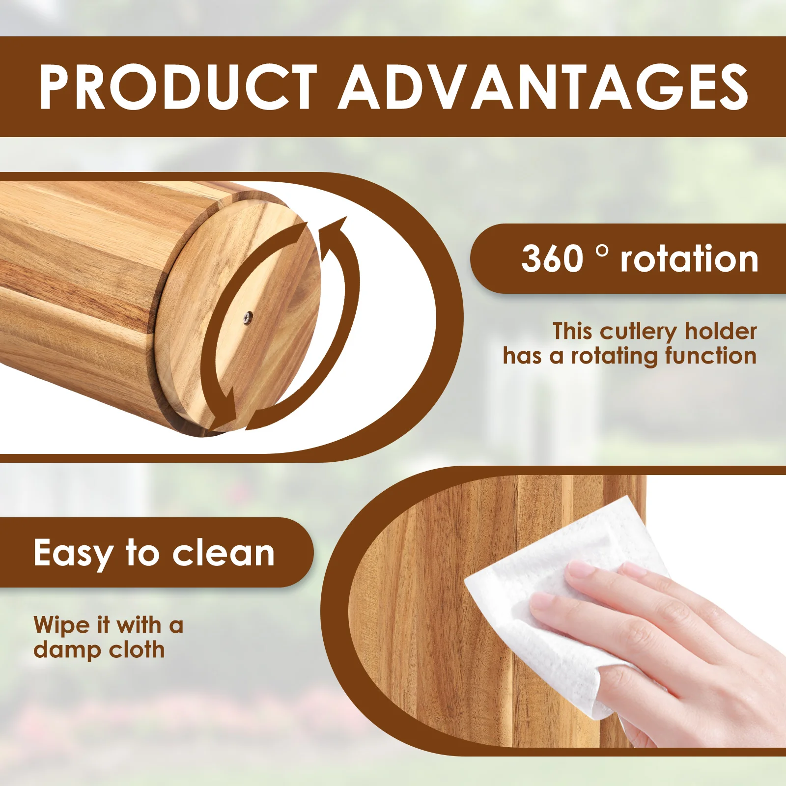 Wooden Utensil Holder 360 Rotating Kitchen Storage