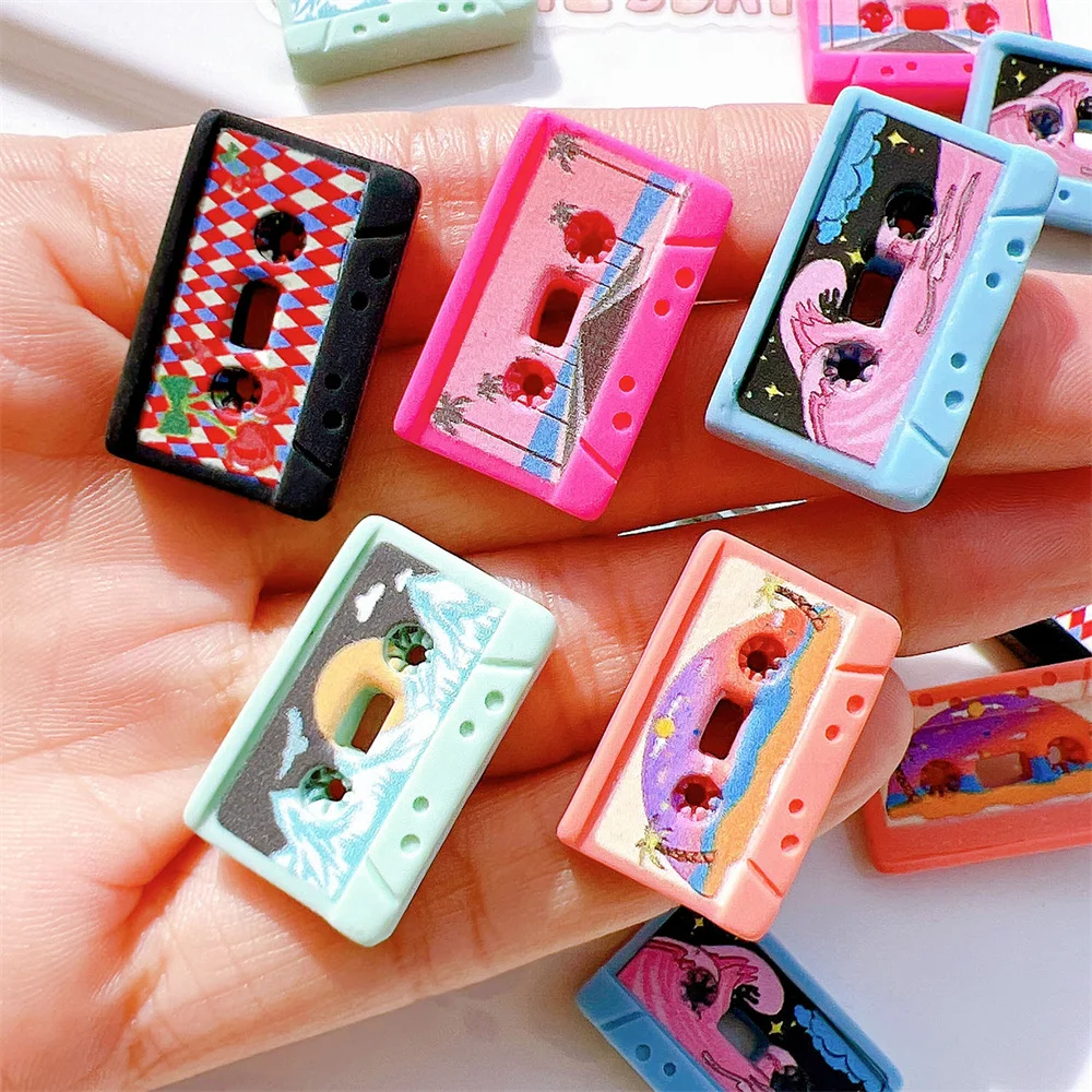 10Pcs Resin Simulation Retro Cassette Tape Creative DIY Miniature Home Arts Decoration Material Storage Box Phone Case Accessory