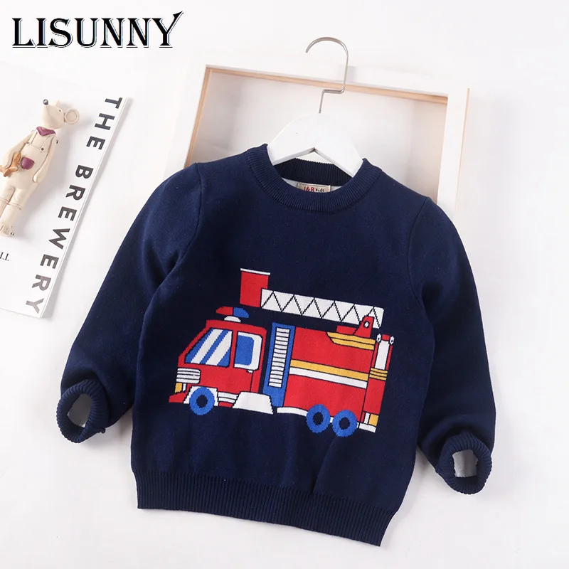 

2024 Autumn Winter Children Cartoon Knitted Sweater Kids Baby Boys Sweaters Pullover Jumper Cotton Toddler Clothes 2-7y O-Neck