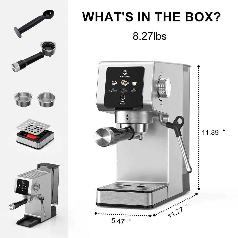 Machine 20 Bar, Professional Espresso Maker with Milk Frother Steam Wand 4