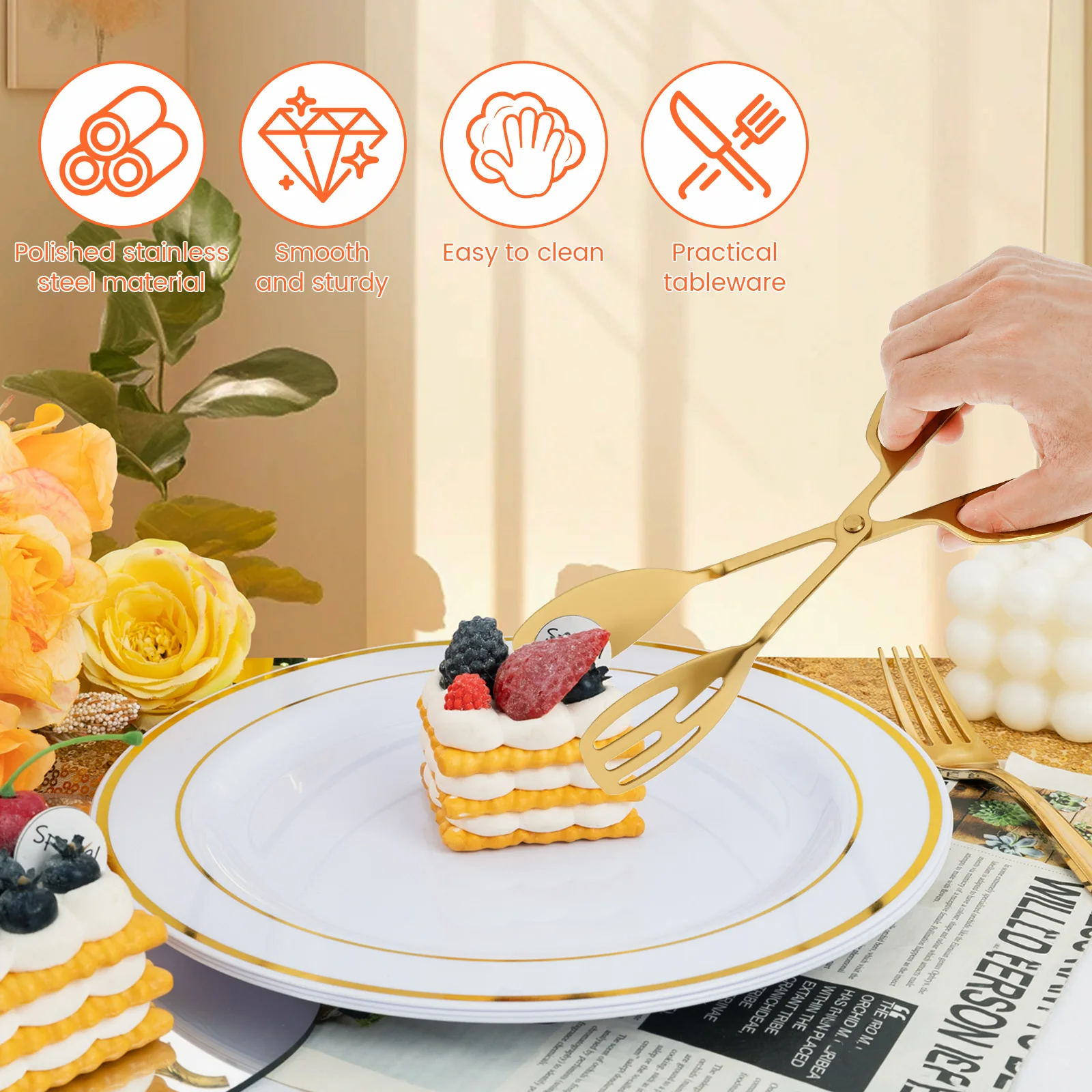 2Pcs Stainless Steel Food Tongs Kitchen Grill 10 Inch food grade Buffet Serving Tongs for BBQ salad breads Kitchen Cooking Tools