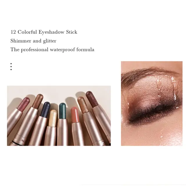 12 Colors Long Lasting Eye Shadow Pencil Set Silky Smooth Glitter Shimmer Matte Waterproof Highlighter Makeup Stick