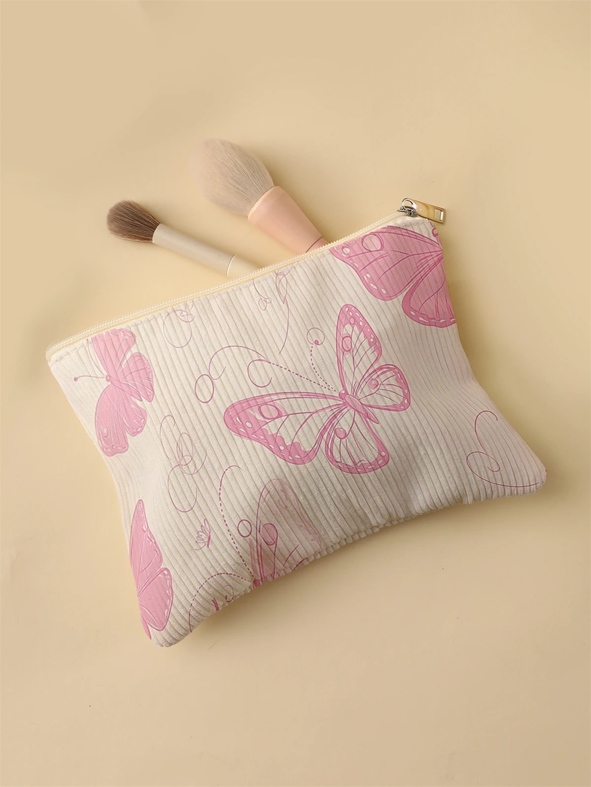 Women's Corduroy Travel Cosmetic Bag Portable Large Capacity Makeup Storage Organizer Zipper Clutch Purse Make up Bag