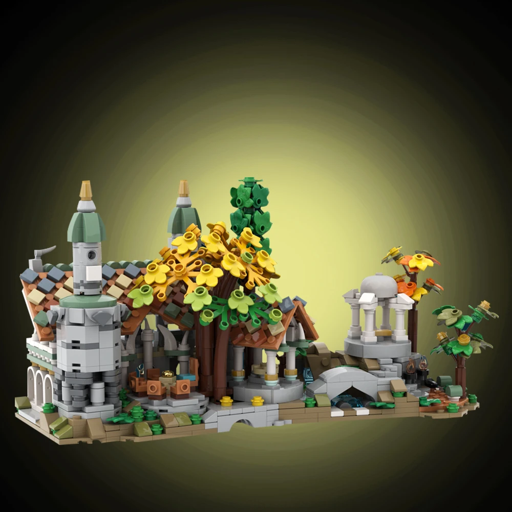 Moc Movie Street View Scene The Ringss 10316 Valley Rivendell Building Blocks Assemblaggio Fai Da Te Mattoni Educativi Giocattolo Per Regalo Per Bambi