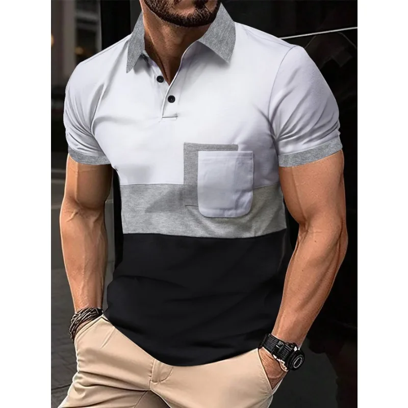 Men's Fashion POLO Collar Cargo Shirt Cotton Linen Breathable T-shirt with A Pocket Shirt on The Chest Рубашки Men
