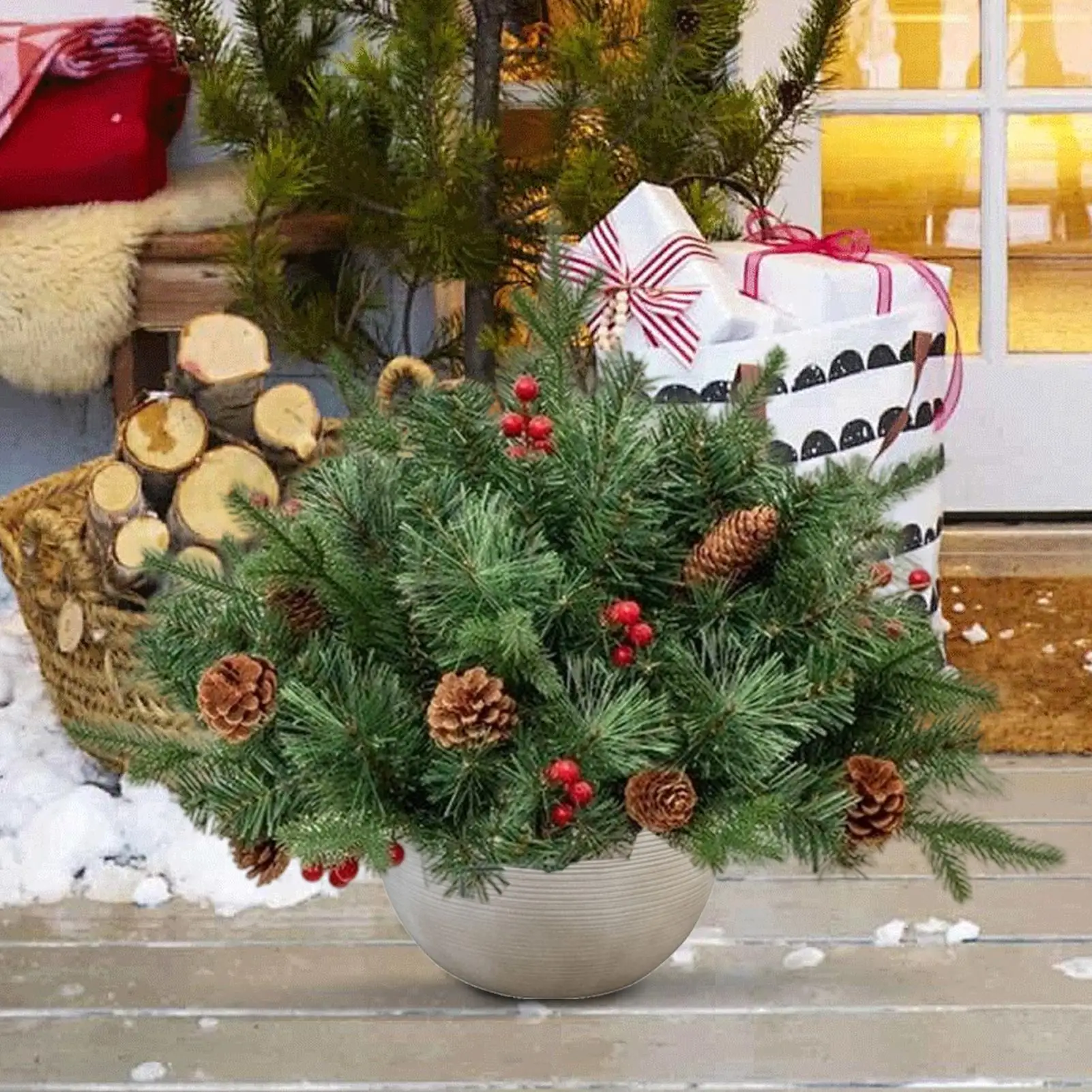 Christmas Urn Filler Prelit Filler Outdoor Christmas Tree Sparkling Light Branches Ornaments For Cemetery Winter Front Nativity