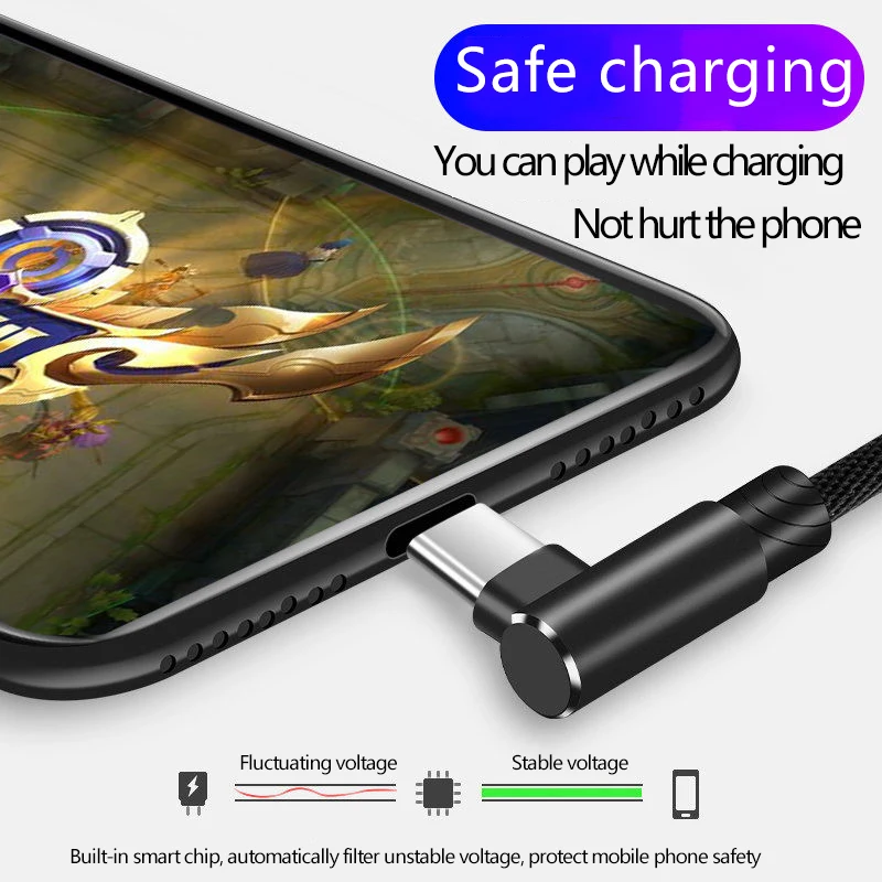 90° Double Degree Elbow 5A USB Cable Fast Charging Type C Cable Mobile Phone Charger Cord For Huawei  Xiaomi Redmi USB C Cable