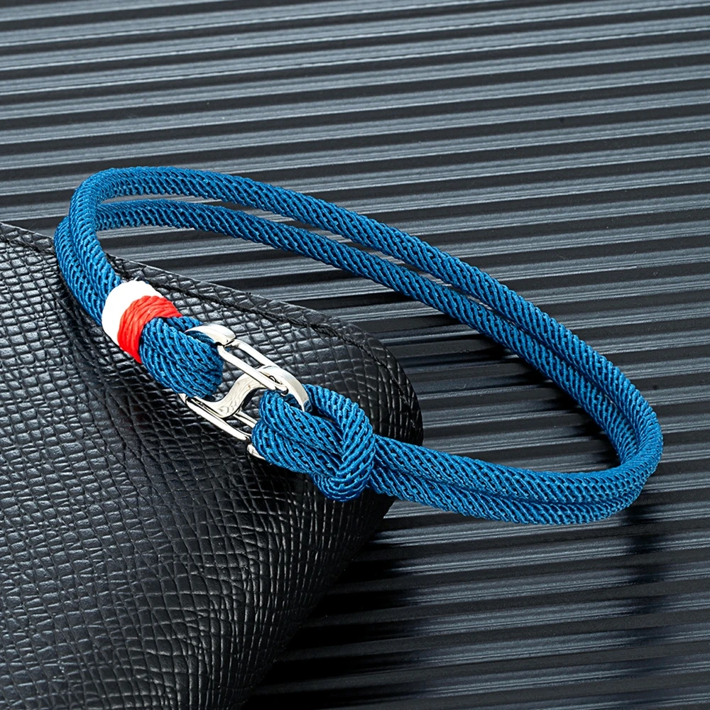 Mkendn Marineblau geflochtenes Seil Armband Edelstahl Double Push Karabiner verschluss Überlebens armband für Männer Frauen Paar Geschenke