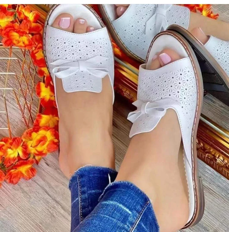 Women Shoes Sandals Hollow Out Bowknot Women Sandals Shoes Woman Walking Shoes Slip On Sandals Woman Slipper Footwear Female