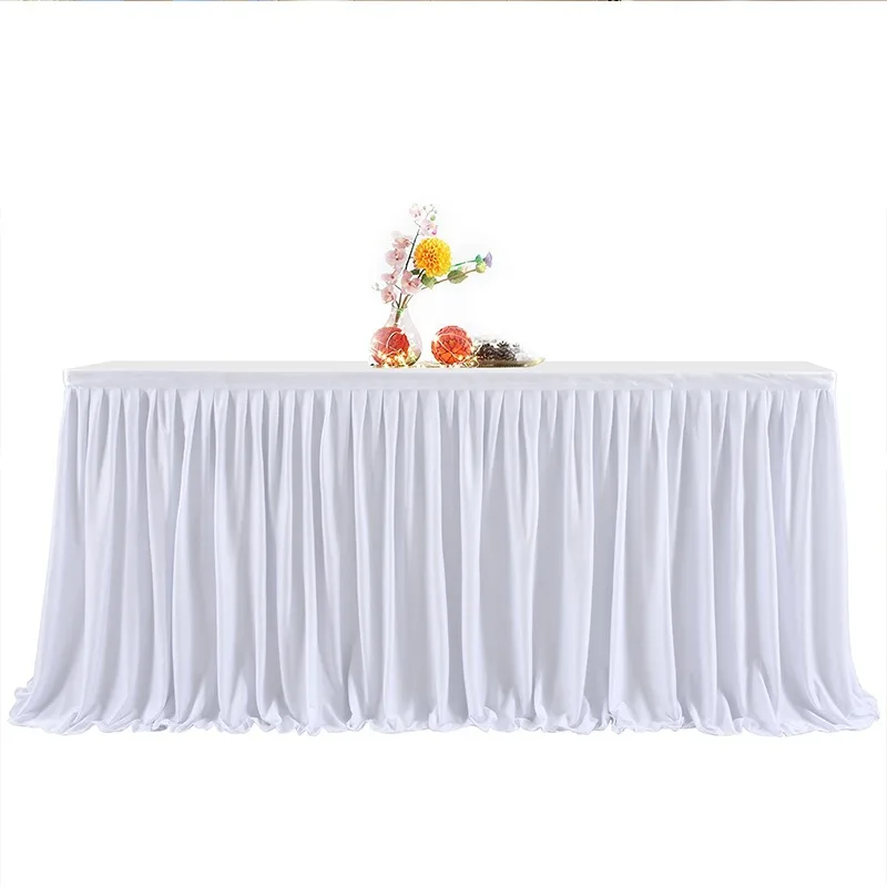 

9FT Polyester Pleated Table Skirt,Green/Pink Ruffle Dining Tablecloth For Wedding Banquet Birthday Party Table Decorations