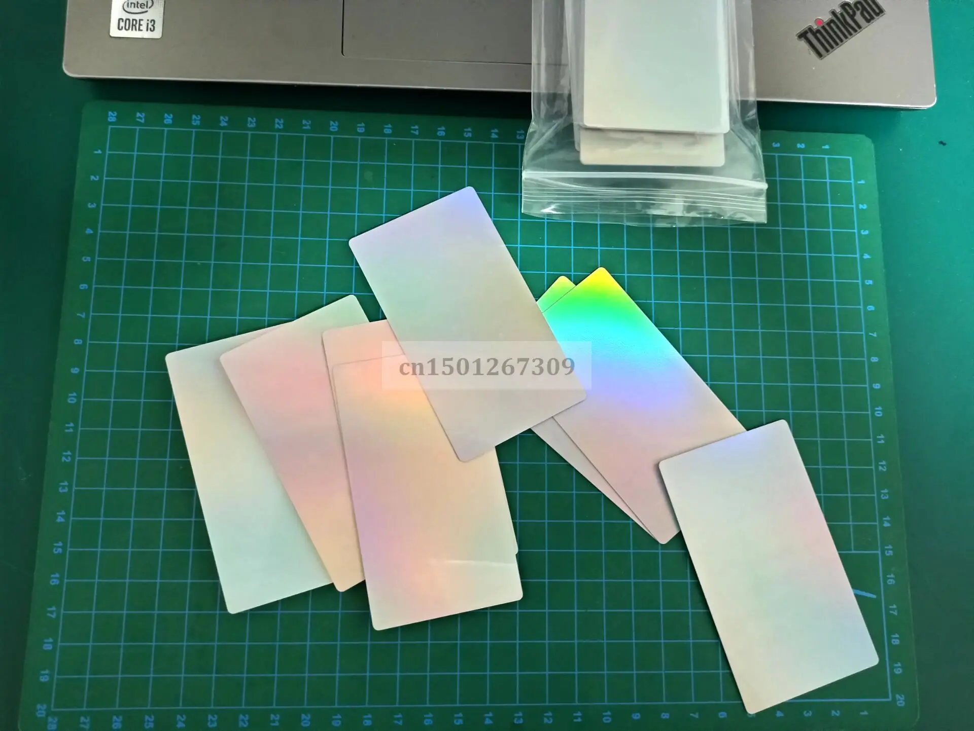 Size 85*54mm Silver Holographic Rainbow Color Acetate Plastic PVC Business Card Waterproof