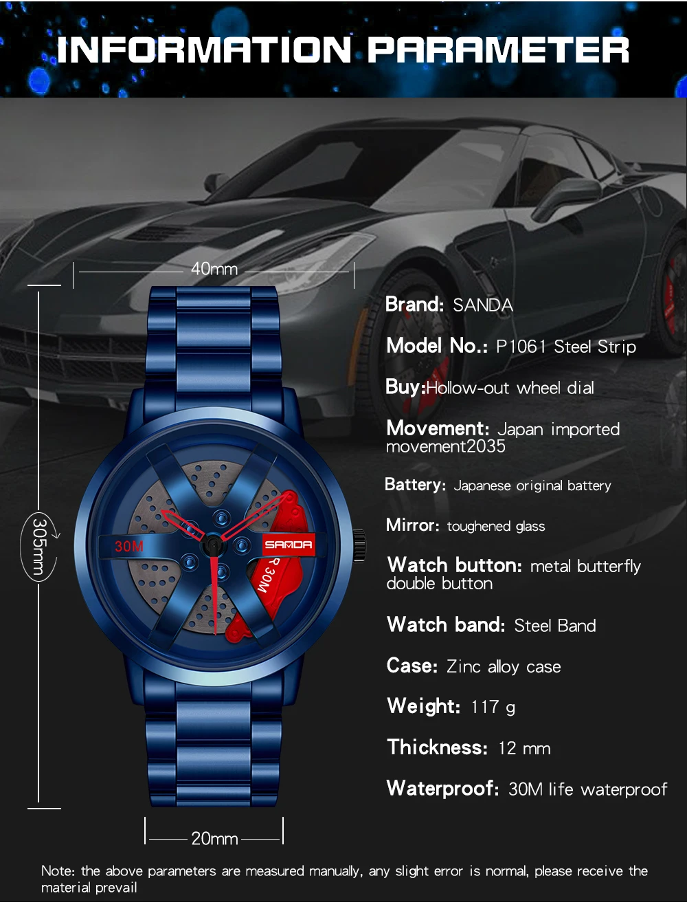 SANDA Fashion Rim Watch Hub Custom Design Sports Car Rim Sports Watch Waterproof Creative 2023 Male Watch Mens Wheel Wristwatch