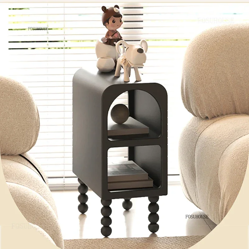 Cream Style Small Nightstands for Living Room Nordic Floor Super Frosted Bedside Table Creative Cute Wooden Side Tables for Cafe